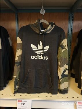 adidas Black Crewneck Hoodie with Green Camo Sleeves